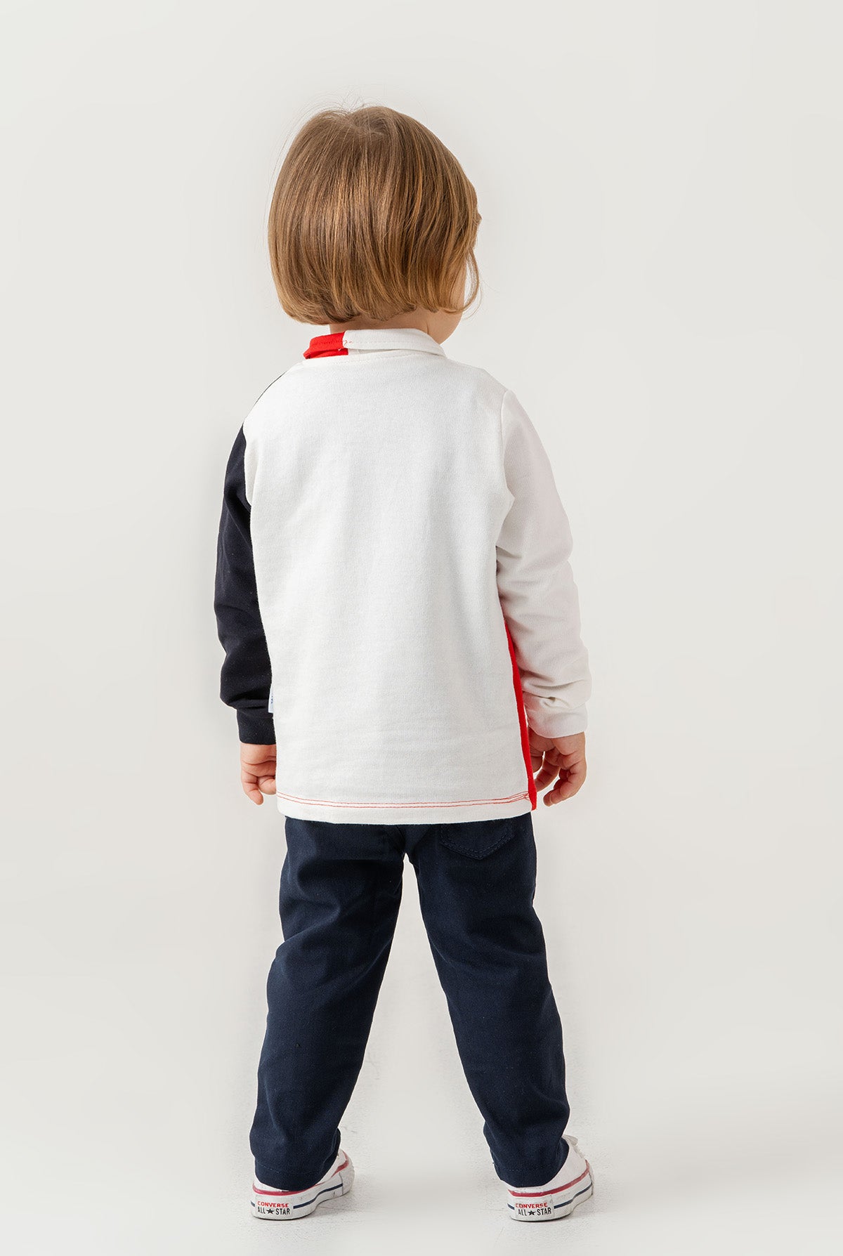 Erkek Bebek Renk Bloklu Uzun Kollu Polo Yaka Sweatshirt